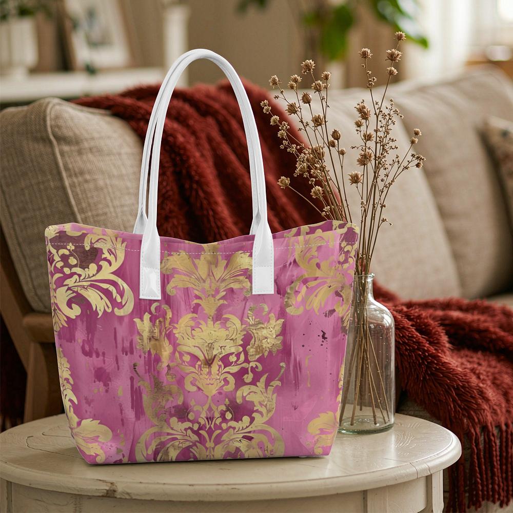 Elegant Gold Pattern Tote Bag Fashion Ladies Casual Large Capacity Daily Shoulder Handbag