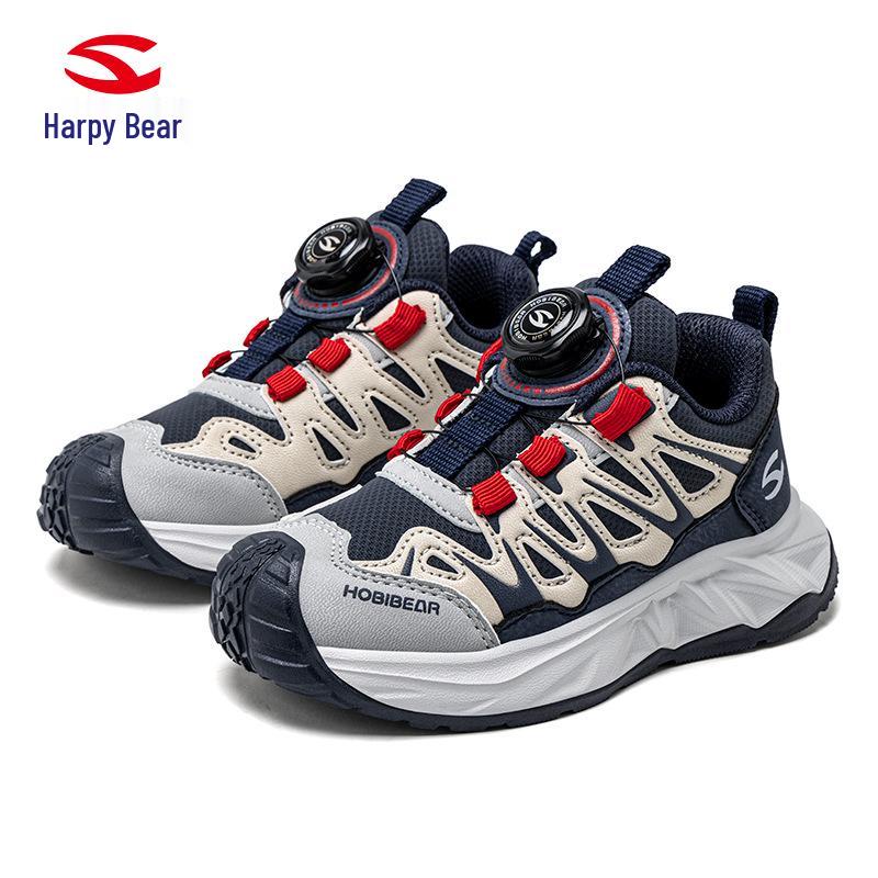 Happy Bear Unisex Spring Leather Kids' Sports Shoes with Rotating Button