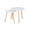 Tables d'appoint - AKTIVE - Lot de 2 - 40x44 cm - 50x50 cm - Blanches - Pieds en bois naturel - Effet marbre