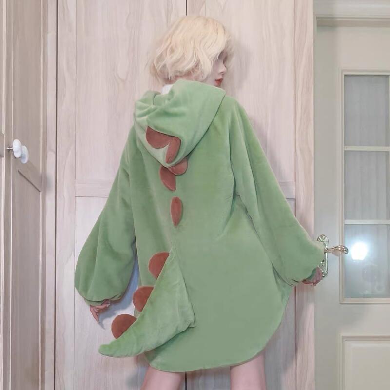 Маленький хвост динозавра с толстым бархатным пальто женская одежда зимняя куртка новая Лолита милый бант сращивание бархатные толстовки женский топ