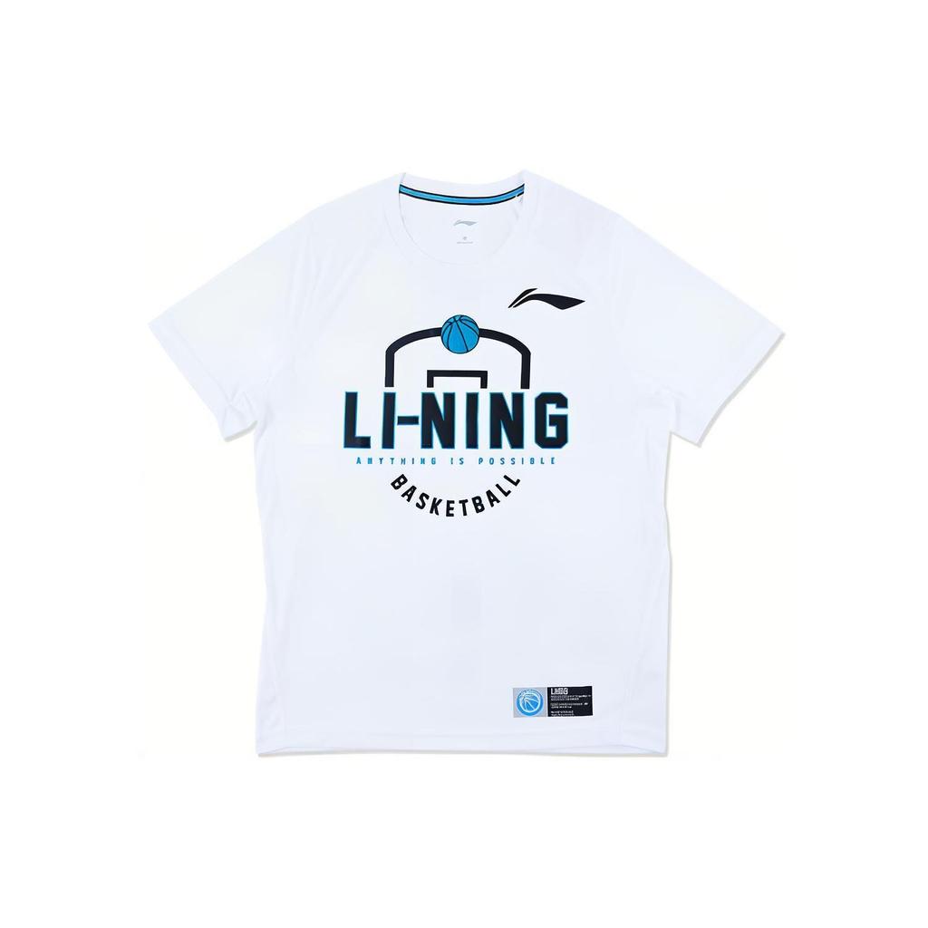 Мужские белые футболки Li Ning с круглым вырезом, умеренного прямого кроя, ATSQ483-2