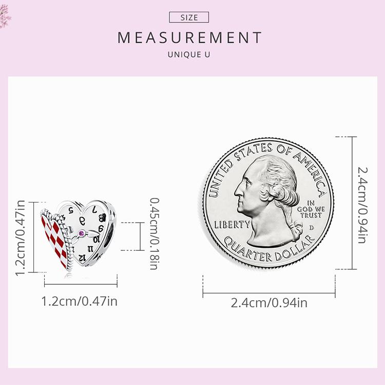 WOSTU Настоящее серебро 925 пробы, милое красное сердце, часы, подвески, бусины для женщин, подходят для оригинального браслета «сделай сам», ожерелье, ювелирные изделия, подарки