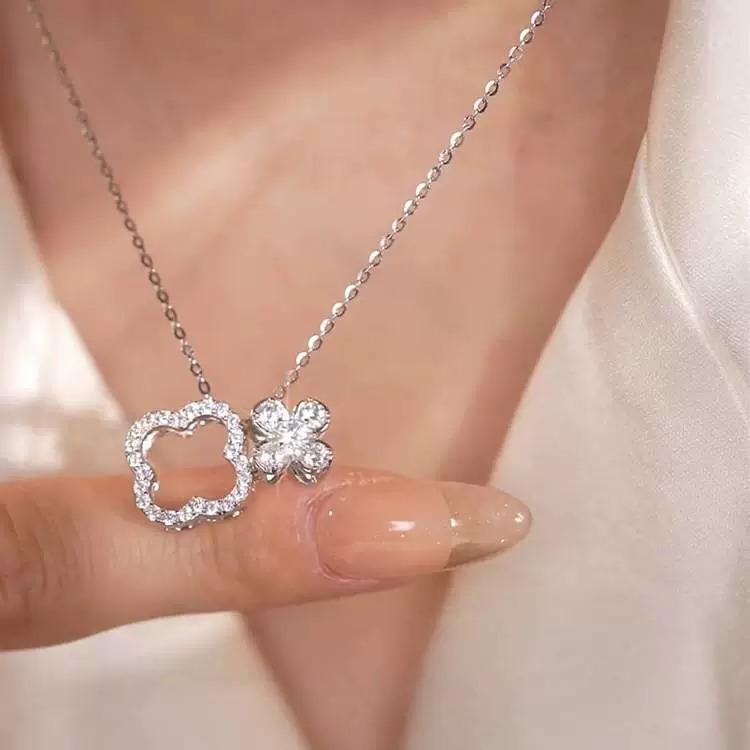 Ожерелье из стерлингового серебра S925 Super Fairy с четырьмя листьями и цирконием, женское, легкое, роскошное, изысканное, нишевый дизайн, универсальная цепочка с цветком на ключицу