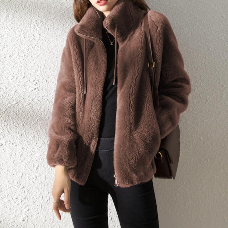 Зимняя женская флисовая куртка с воротником-стойкой из утолщенного двухстороннего флиса с капюшоном, кардиган на молнии, флисовая куртка