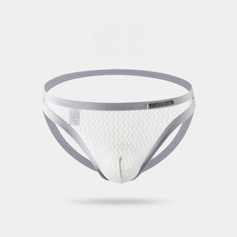 Мужские открытые трусики-стринги с открытой попоной, сетчатые трусы со средней талией, сексуальное однотонное нижнее белье с большими карманами для пениса