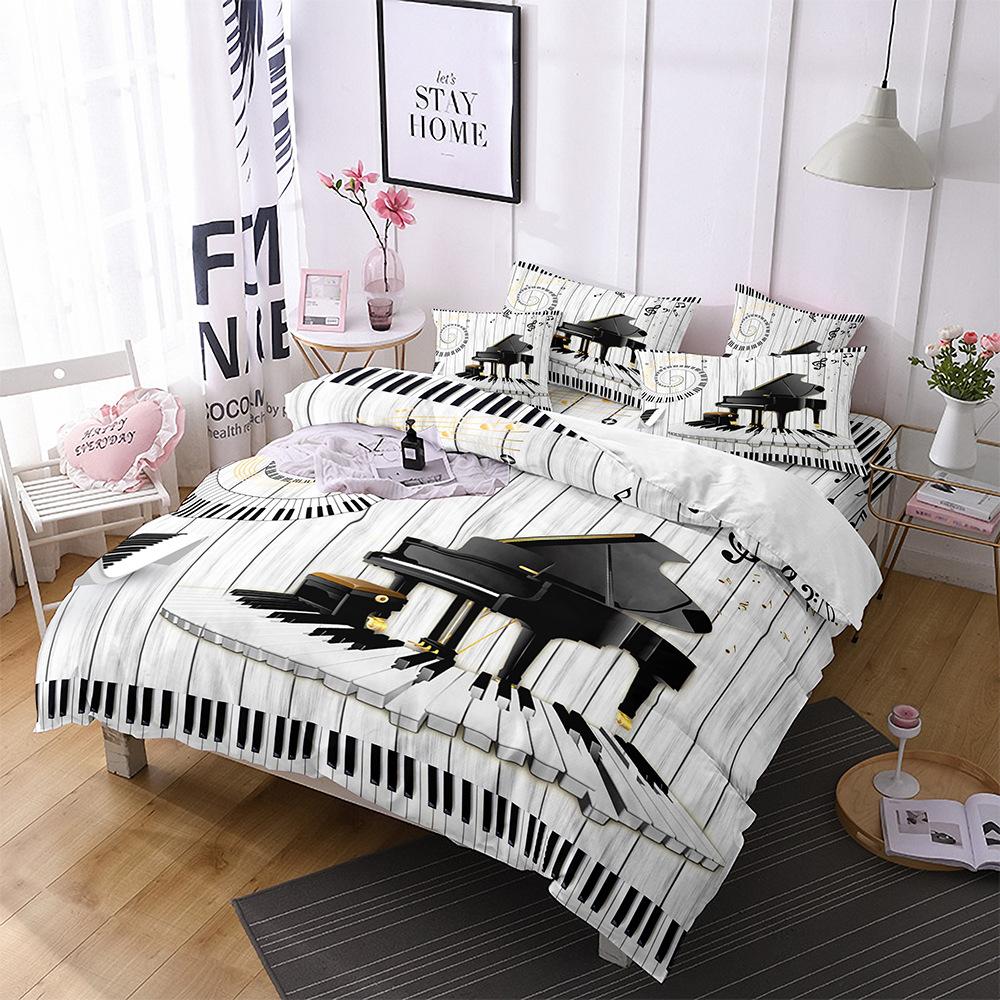 Полиэстеровый комплект пододеяльника с музыкальной тематикой, 3D комплект постельного белья с гитарой и пианино, размеры кинг, квин, твин, полный для детской комнаты, для мальчиков и девочек