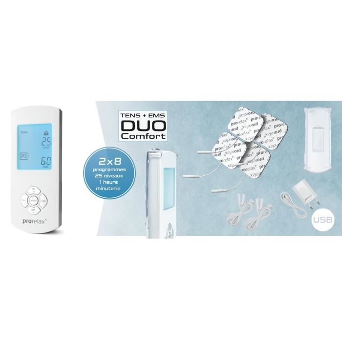 Prorelax TENS/EMS Duo Comfort | Appareil d'électrostimulation | 2 thérapies avec un seul appareil