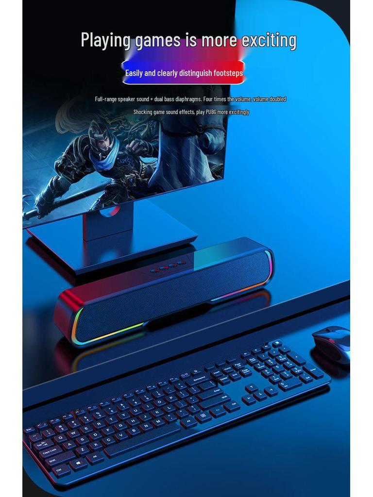 RGB Bluetooth Speaker: Wireless Luminous Portable Long Strip Desktop Sound Bar