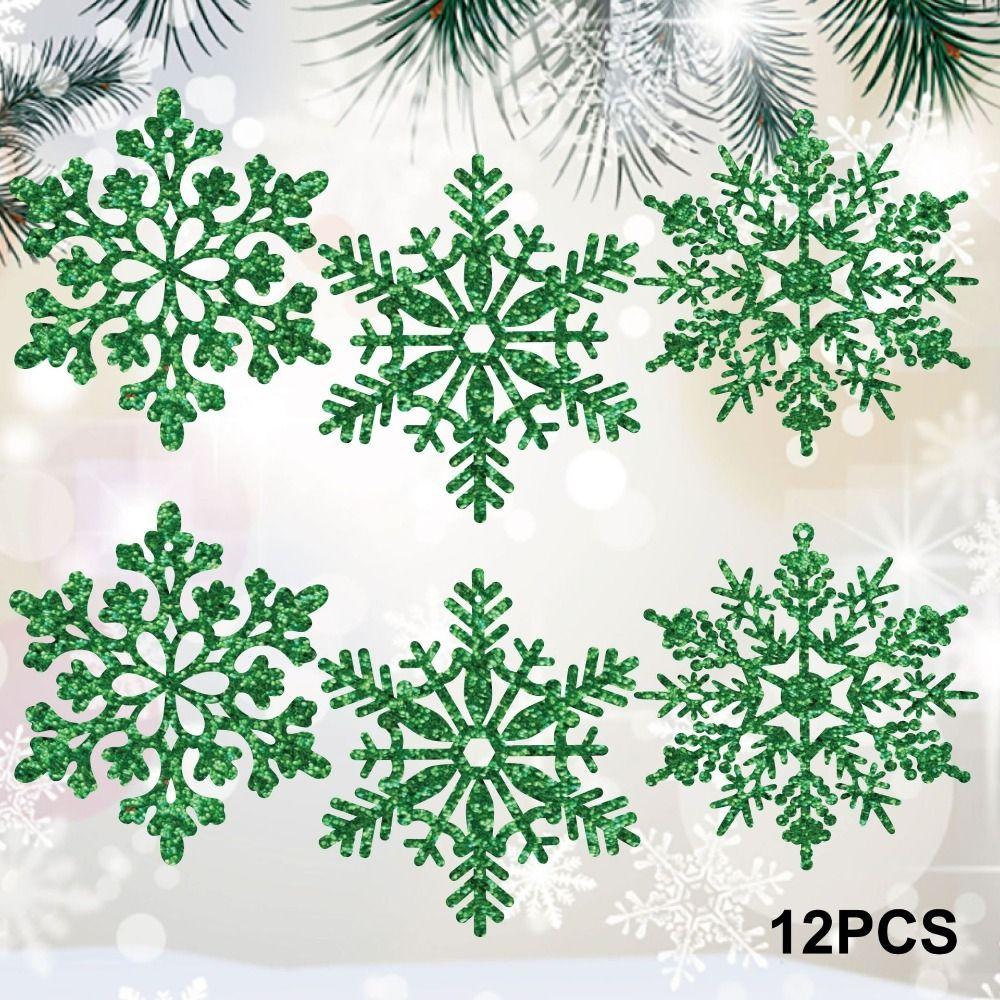 12pcs/set Plastic Christmas Artificial Snowflake XmasTree Hanging Ornament Xmas Gift
