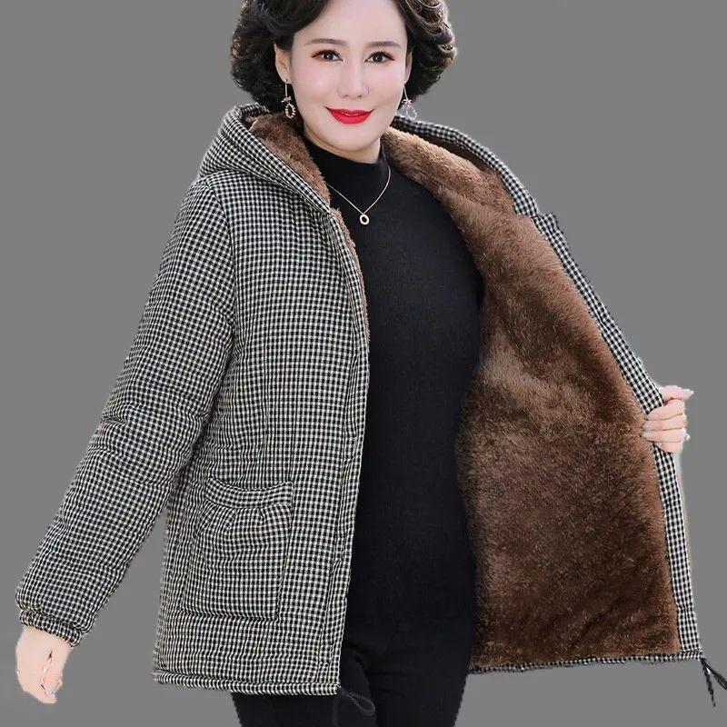 Middle-aged and Elderly Autumn and Winter Thick Cotton-padded Jacket Women's Warm Hooded Cotton-padded Jacket Women