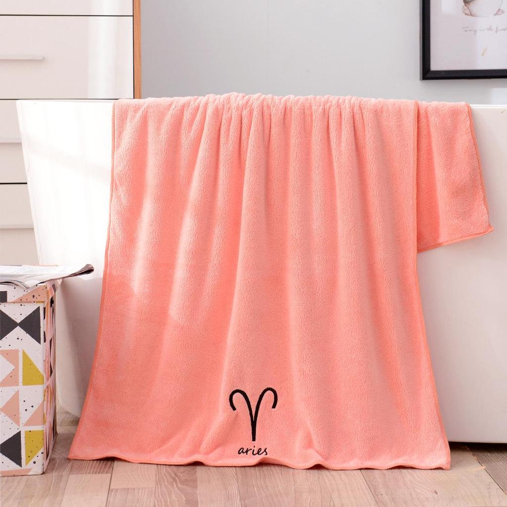 Soft Coral Fleece Twelve Constellations Bath Towel Set - Absorbent & Thick for Couples