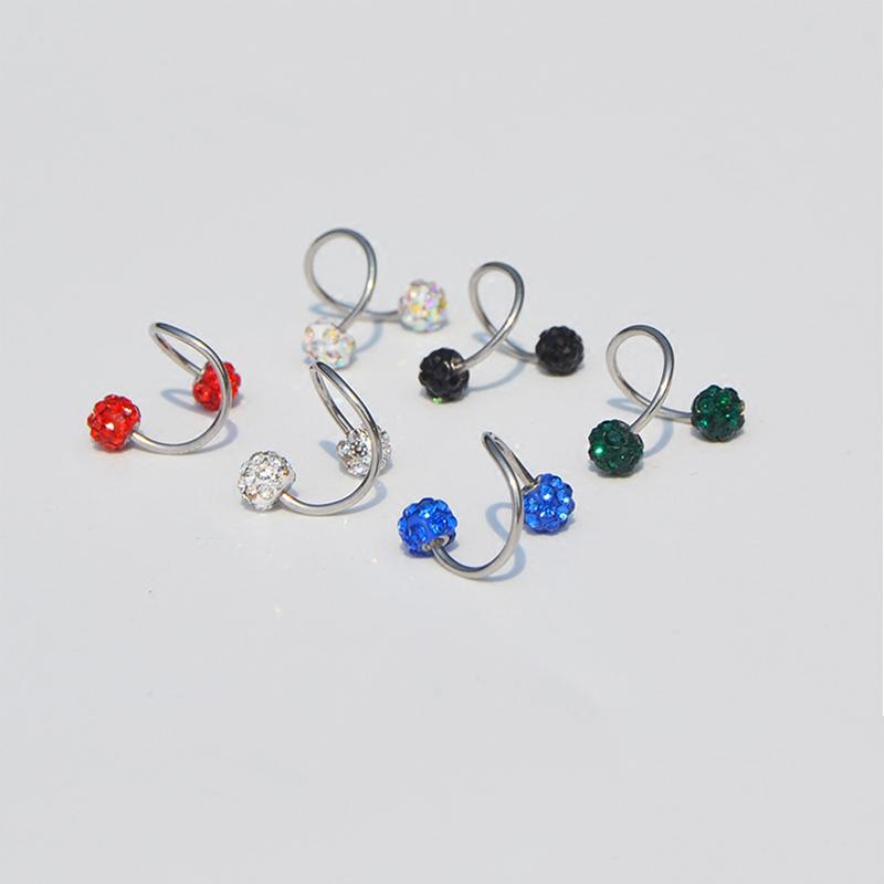 16 г Горячая новая серьга с кристаллами для хряща, хирургическая сталь, блеск, 1 шт., спиральная женская сережка-гвоздик для пирсинга тела, ручная работа