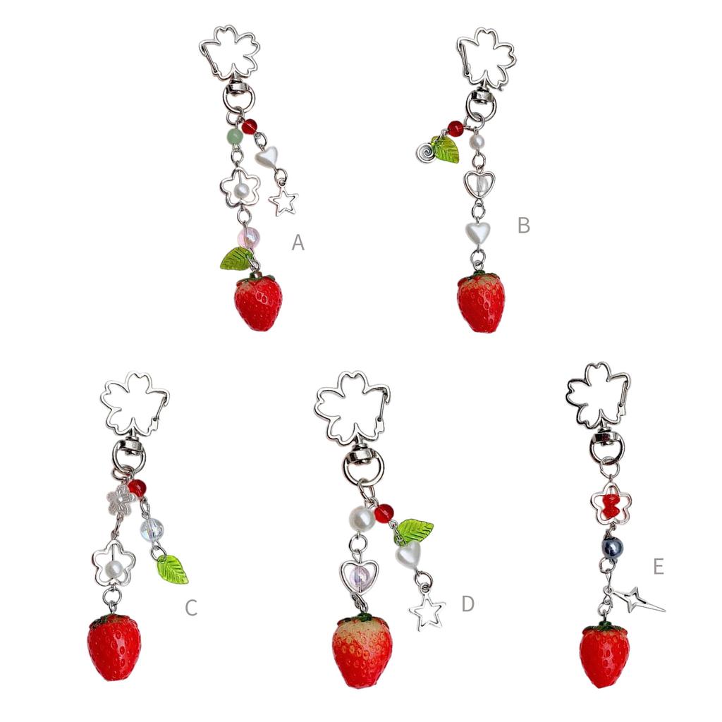 Fashionable Strawberry Pendant Phone Charm Unique Heart Flower Keychain Vibrant Beaded Pendant for Cellphone Camera