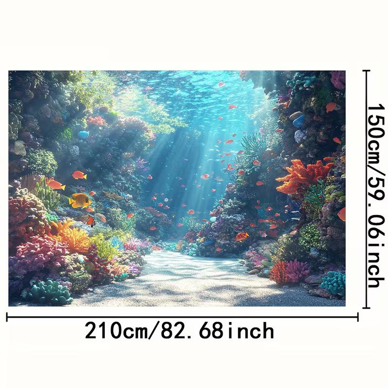 2D Настенный гобелен с морской жизнью, Сцена с коралловым рифом под водой с лучами солнца, Декор для стены
