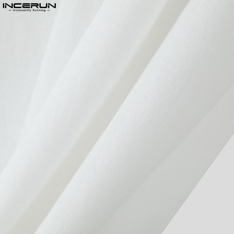 INCERUN Мужские летние футболки с коротким рукавом и заниженной линией плеч из цельного хлопка, топы