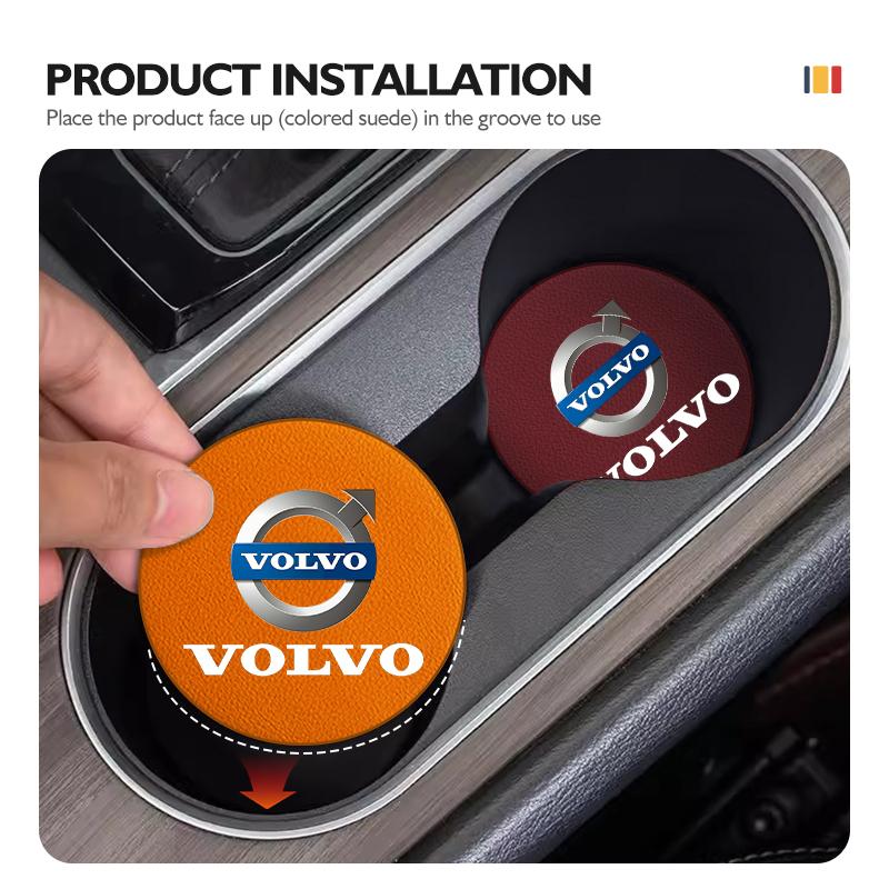 Для Volvo 2 шт. Кожаная автомобильная подставка под стакан, коврик для подстаканника, противоскользящая накладка Xc60 Xc90 V40 V60 S60 V50 V90 S80 C40 XC40 V70 XC70 C30