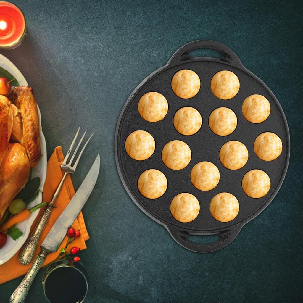 Hemoton Cast Iron Takoyaki Pan, Nonstick Grill Pan, 15 Holes Octopus Ball Meat Ball Griddle, Snail (Black)