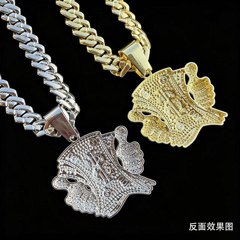 Hip Hop Iced Out Dollar Sign Pendant Necklace Men Western Street Bold Rhinestone Unisex Couple Trendy Fashion Jewelry Gift