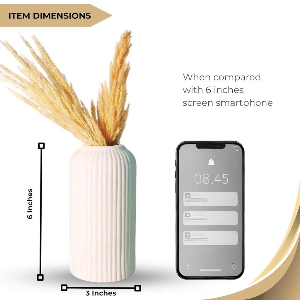 Керамическая ваза «Белая флейта» 6 дюймов | Декоративная ваза-флейта для сухоцветов и пампасной травы | Вазы для домашнего декора