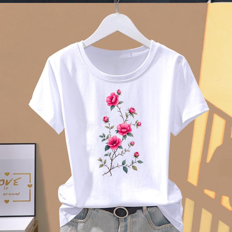 (Asian Size) Short Sleeve T-shirts flower butterfly trend cute Women's Top T Clothing Print  Fashion Female Casual O-neck Graphic Tee