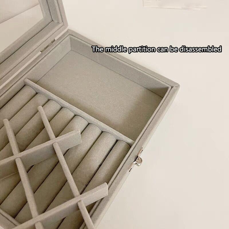 20*15*5 см 1 шт. Пылезащитная бархатная коробка с откидной крышкой для хранения ювелирных изделий, большая вместимость, прозрачный дисплей, портативная коробка для сережек, колец, ожерелий.