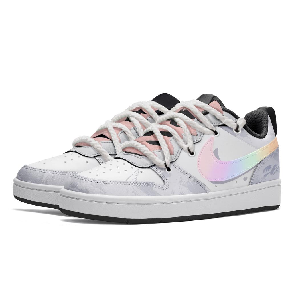 Nike Кроссовки для скейтбординга Court Borough Freedom Panda, Радужный Единорог, Нескользящие, Износостойкие, Низкие, Детские BQ5448-115 (Команда202-)