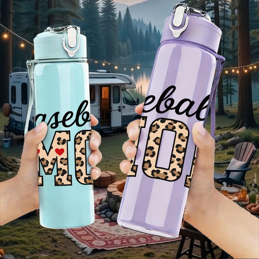 1PC Baseball Mom Leopard Sport 750ml Color Plastic Sports Water Bottle Leakproof Flip Straw Lid Suitable for Sports Office Home Use