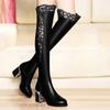 Middle Heel Women's Long Boots New In Ladies Knee High Shaft Shoes Elastic Designer Luxury Sale Spring Autumn Fashion 2024 Work