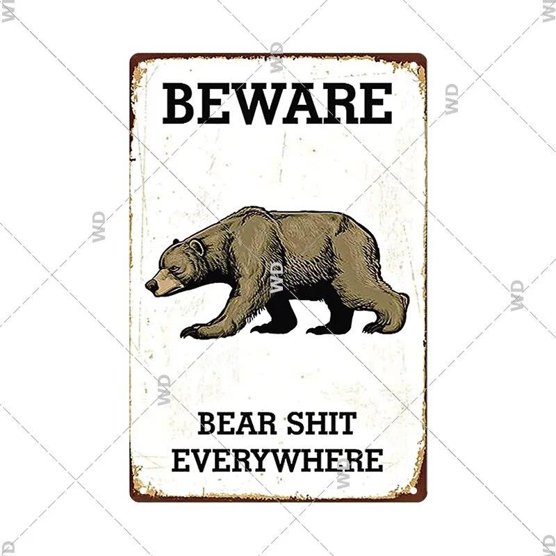 Beware Animals Dog Cat Bull Kraken Chickens Bigfoot Area Retro Tin Sign Caution Decorative Vintage Plaque Metal Poster Decor