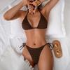 Сплошной коричневый String-Халтер Треугольный Микро Бикини Тонга 2026 Сексуальный Купальник Женский Мятый Купальники Купальный Костюм Бикини Набор Mujer
