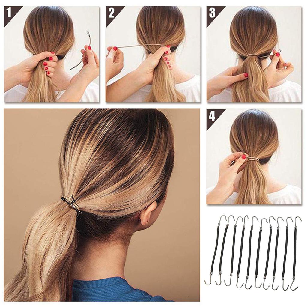 10pcs Ponytail Holder Hook Women Girls Flexible Elastic Hair Band Hook Styling Tool for Dating