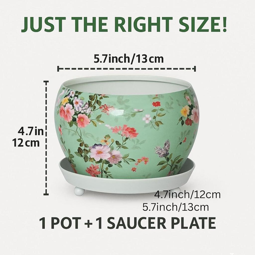 5 дюймов, Металлический горшок для растений цвета лилии с поддоном | Предмет домашнего декора для сада, цветов, балкона, патио, гостиной