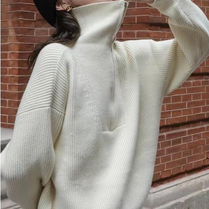Новые осенние и зимние топы, свободный повседневный свитер с длинными рукавами, женский вязаный свитер с половиной молнии, женский свитер