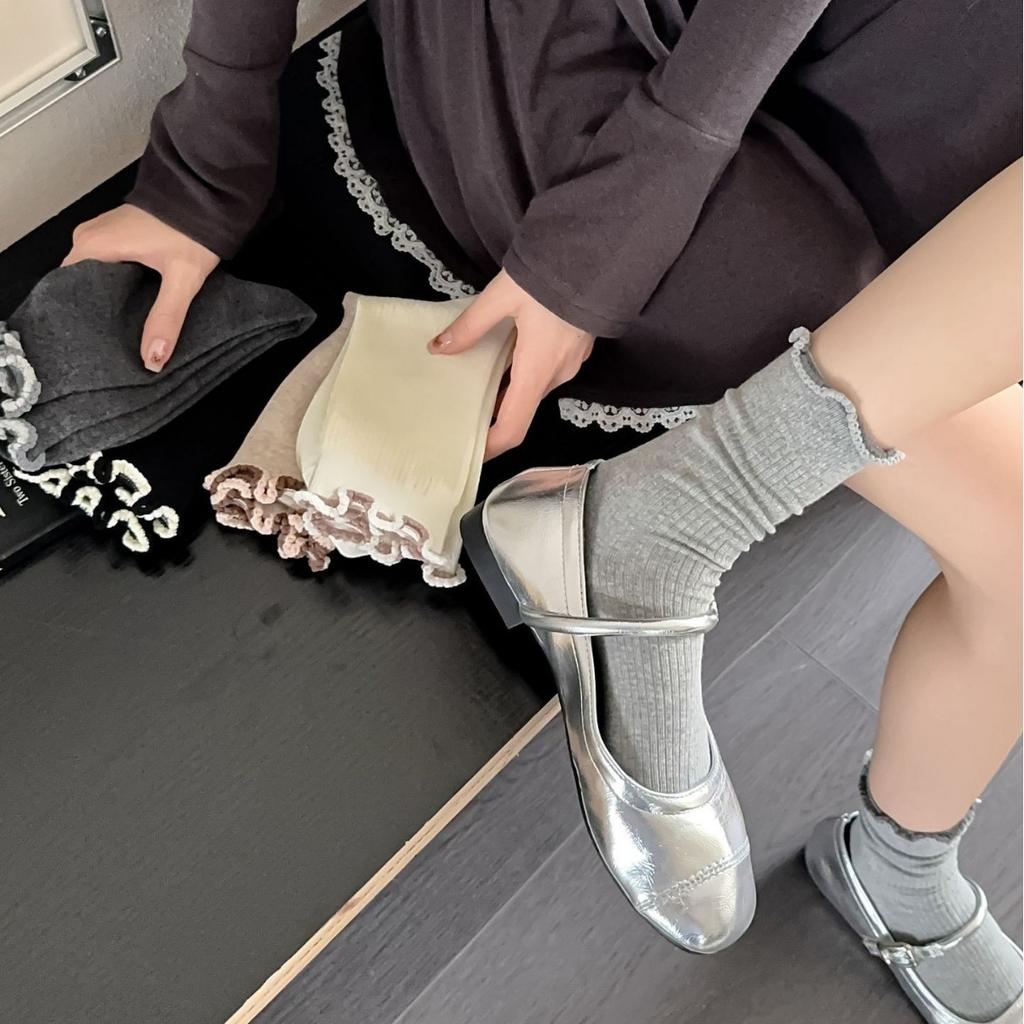 Бесшовные кружевные носки, контрастная отделка «деревянное ушко», носки в балетном стиле для милой девушки