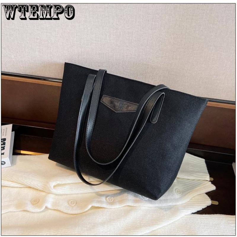 Shoulder Bag for Women Autumn and Winter Cotton Hemp Large Capacity Tote Bag Solid Versatile Shopping Commuter Handbag