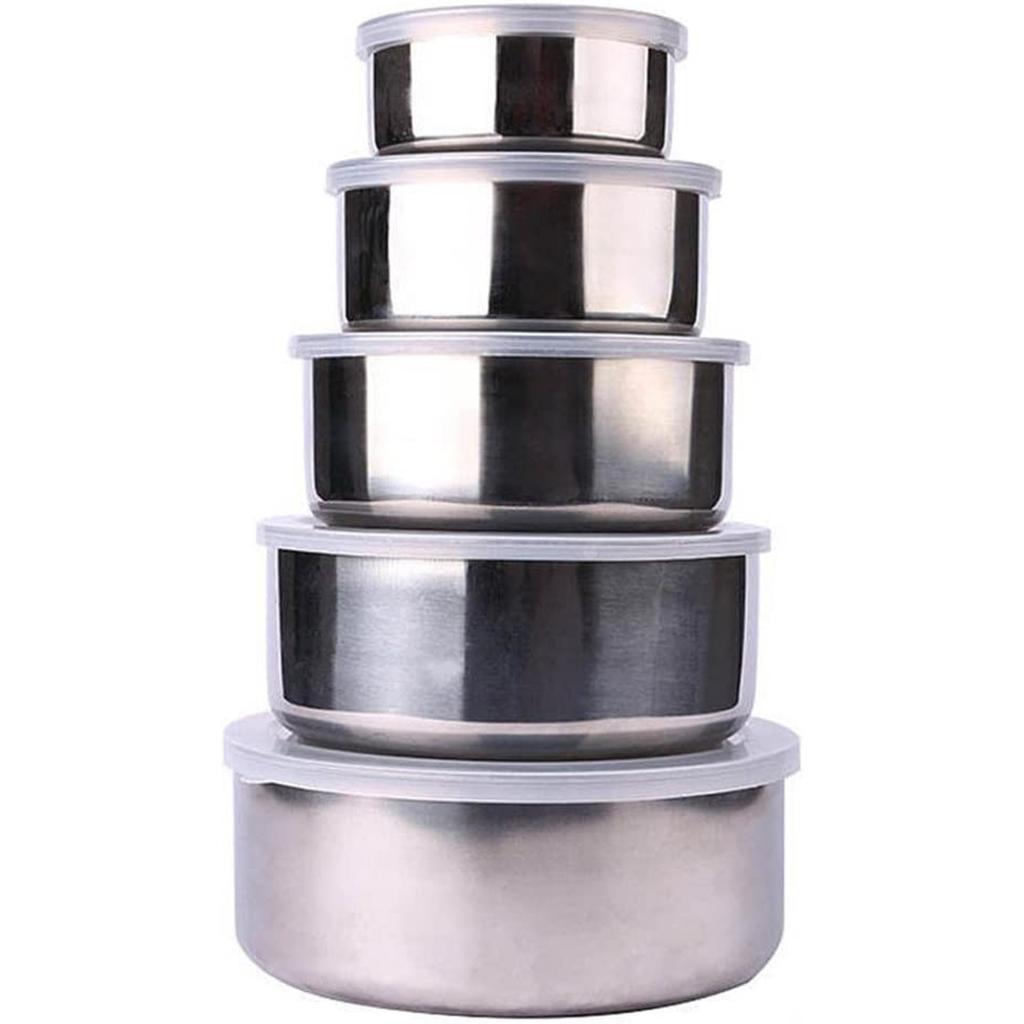 5Pcs Mixing Bowls with Lid Stainless Steel Stackable Cooking Storage Deep Nesting Bowl Silver Food Container Kicthen Dishwasher