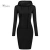 Повседневное однотонное облегающее платье с длинным рукавом и капюшоном для женщин с капюшоном до колена