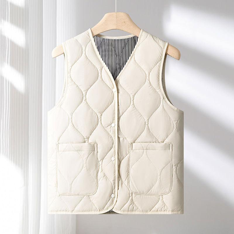 Spring, Autumn and Winter Down Cotton Vest Women's Light and Warm Vest Vest Loose Short Cotton Jacket Liner Elderly Man