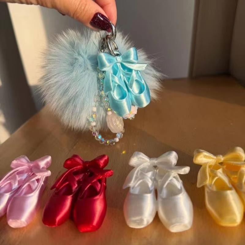 1Pcs Lovely Pendants Ballet Shoes Bow Keychain Bag Hanging Ornament Keyring Decoration