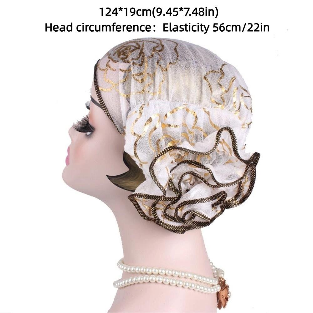 Bronzing Flower Women's Hat Elastic Casual Hair Bonnets African Turban Caps Four Seasons