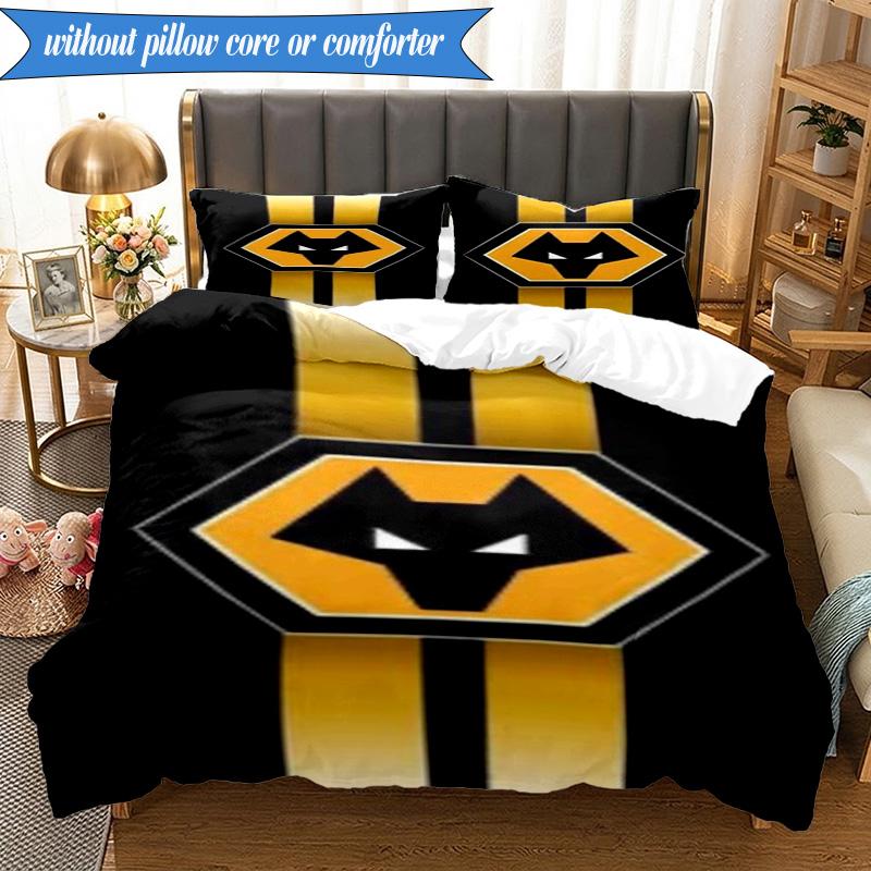3PCS Wolves Team Emblem Printed Soft Bedding Set,Including 1pc Duvet Cover And 2pcs Pillowcases Perfect for Bedroom, Dormitory, Fan gift