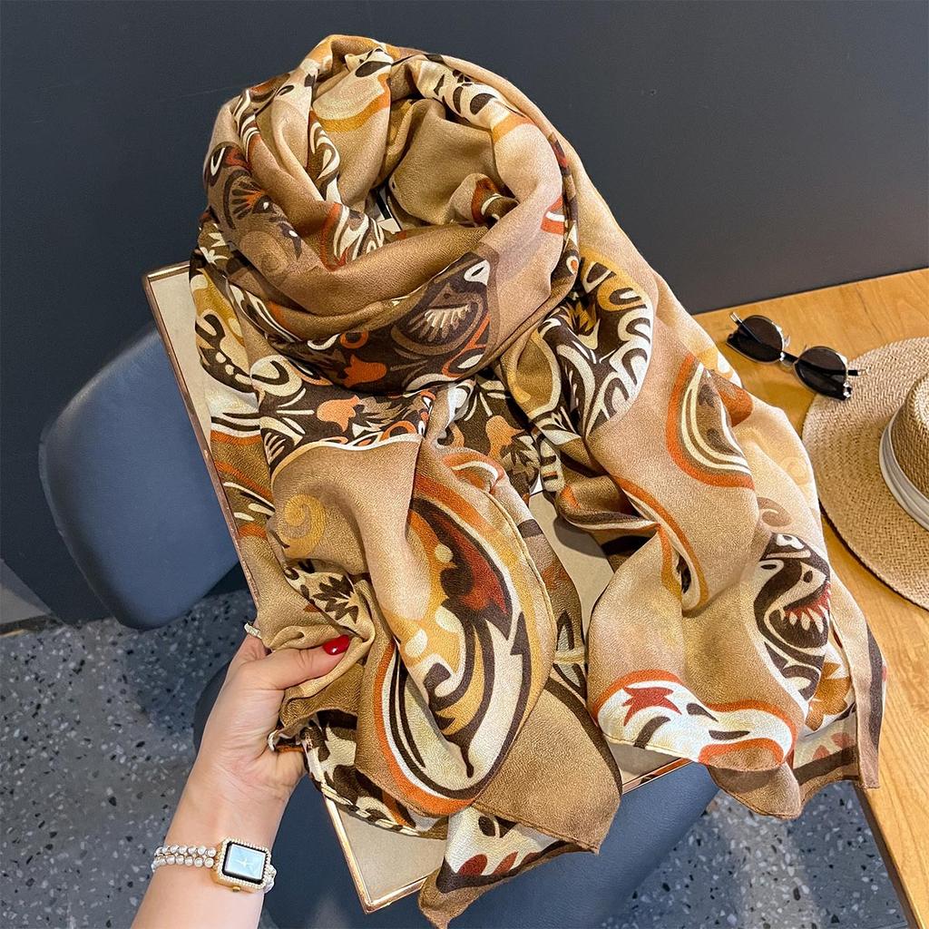 European and American Cashew Flower Atmospheric Scarf for Women Long Cotton and Linen Soft Skin-friendly Neck Care Shawl Warm Autumn and Winter
