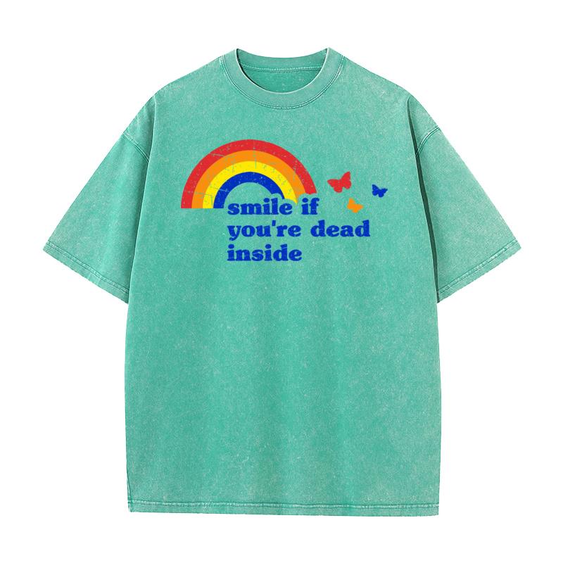 Pure Cotton Unisexs Short Sleeve Smile if Dead Washed T Shirt Casual Tops Tees Graphic Cool Crew Neck Washed Tees
