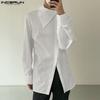 INCERUN Plus Size Men Irregular Neck Long Sleeve Oblique Buttons Splits Casual Shirts