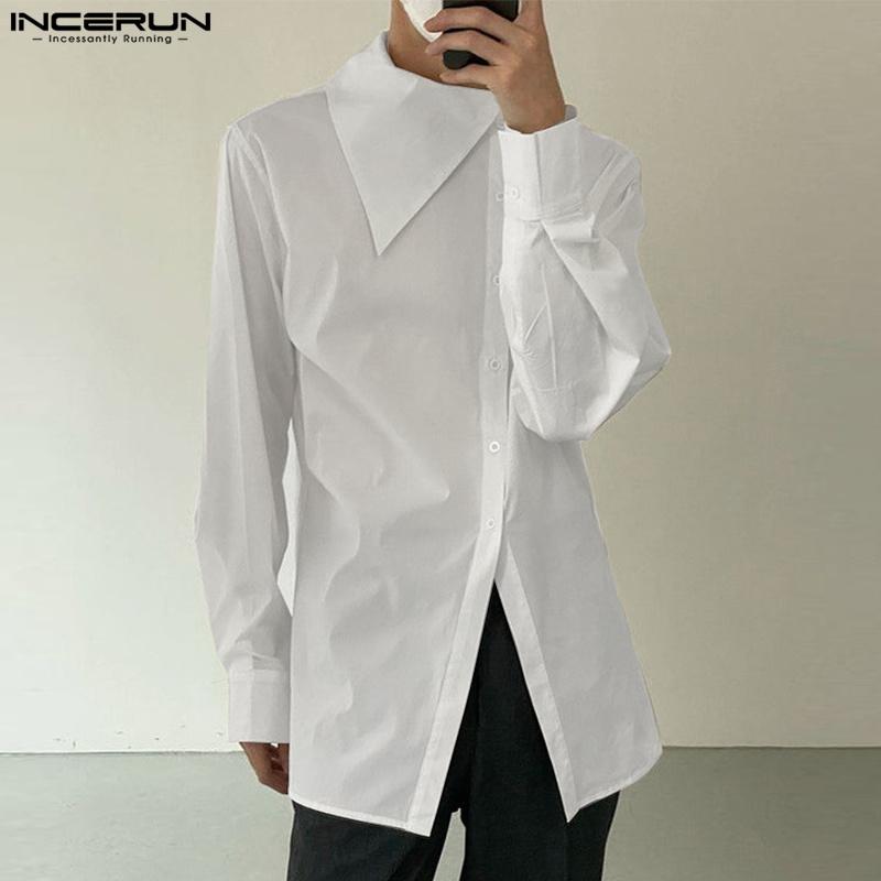 INCERUN Plus Size Men Irregular Neck Long Sleeve Oblique Buttons Splits Casual Shirts
