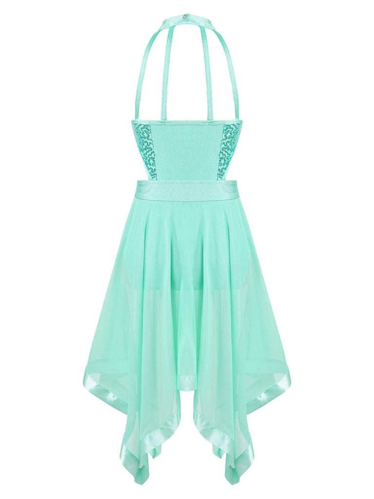 Без рукавов с блестками, декор с открытой спиной и талией, вуаль, неровный подол, танцевальное платье с открытой спиной, детская стильная одежда для девочек