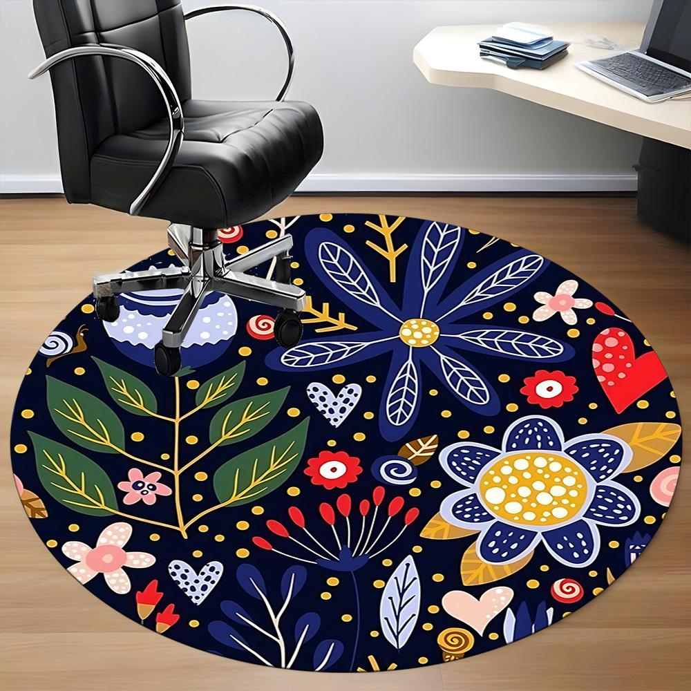 1PC Floral Whimsical Office Round Area Rug, Mat Suitable For Office, Under Office Chairs Bedroom Living Room Home Decor, Room Deco