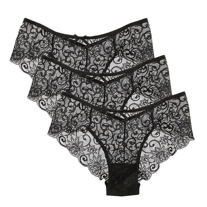 Embroidered Lace Panties Transparent Sexy Low Waist Underwear Ladies Girls Soft Breathable Briefs