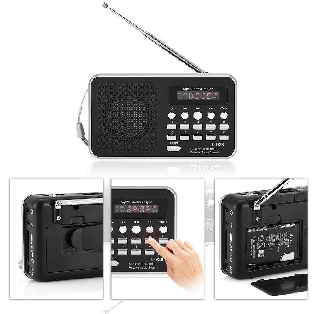 FM-радио Bewinner Портативный цифровой аудиоплеер с шумоподавлением, высокой чувствительностью приема, карманное радио, TF SD-карта, USB AUX
