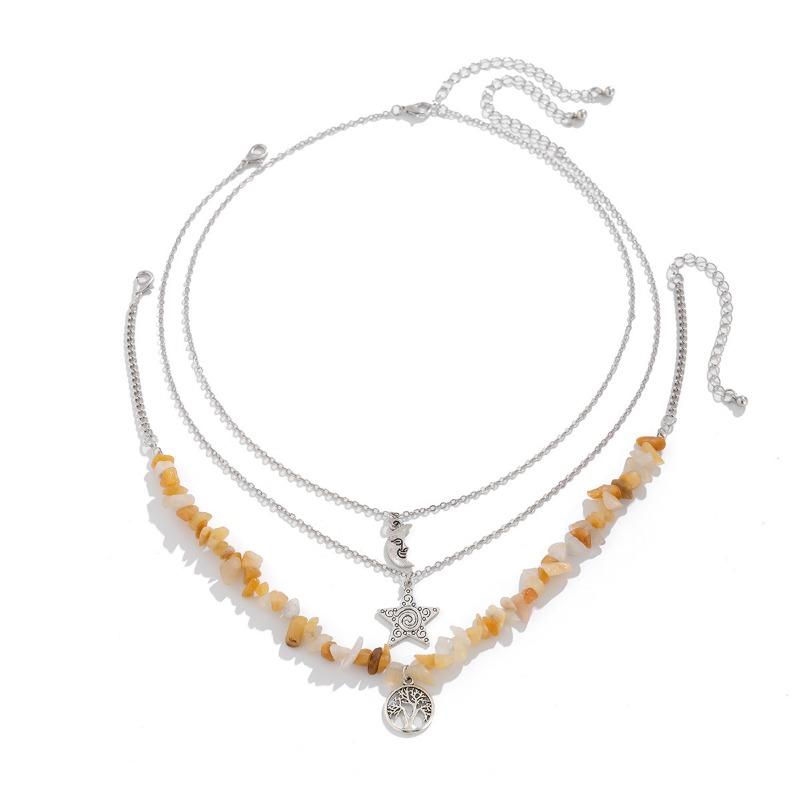 Винтажные многослойные ожерелья для женщин и девочек, милые крутые камни, колье из бисера, кулон в виде солнца, луны, звезды, цепочки, ожерелье, ювелирные изделия, подарок друзьям